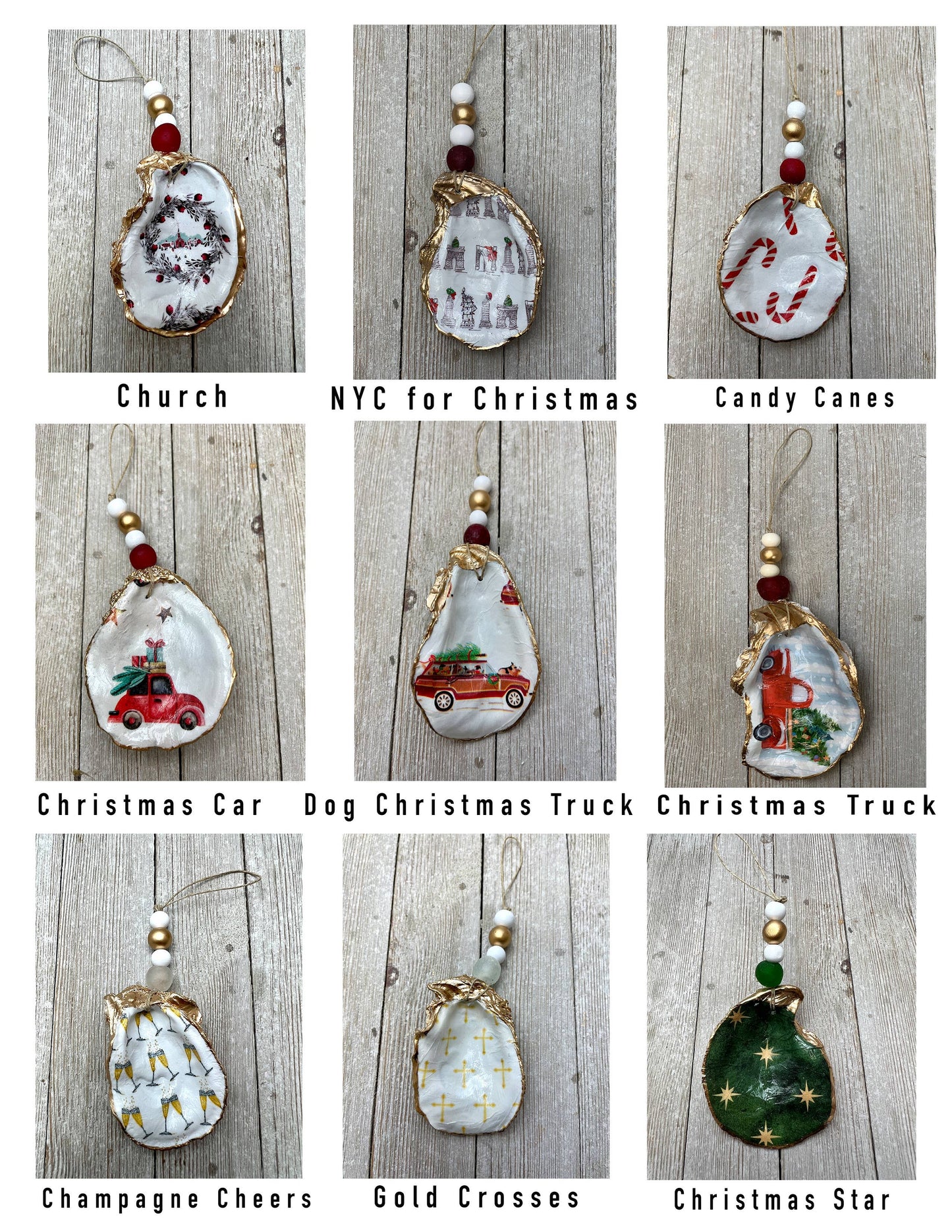 Oyster Ornaments- Decoupage Christmas Designs: Ginger Jar Poinsettia