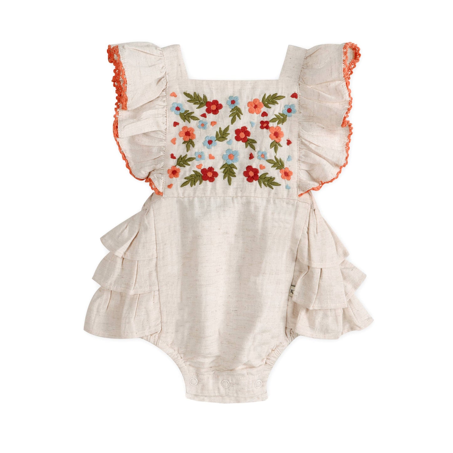 Viverano Organics - Anya Embroidered Baby Romper + Headband (Linen Blend)
