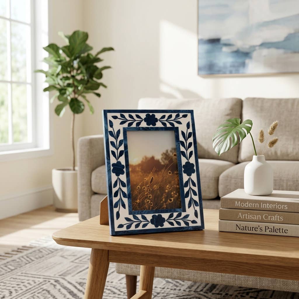 Sagebrook Home - Picture Frame - Blue Resin/Wood Floral Petals, 4x6 in.