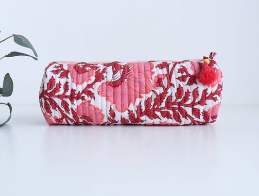 TerraWeave - Quilted Round Pencil Pouch, Make up Brush Bag, Organizer