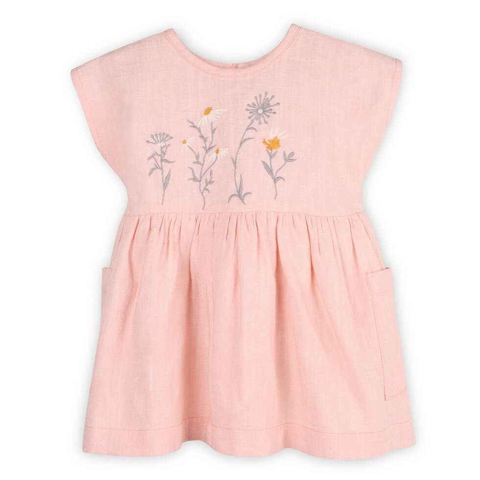 Viverano Organics - Alicia Embroidered Daisy Baby Dress + Bloomer (Linen Blend)