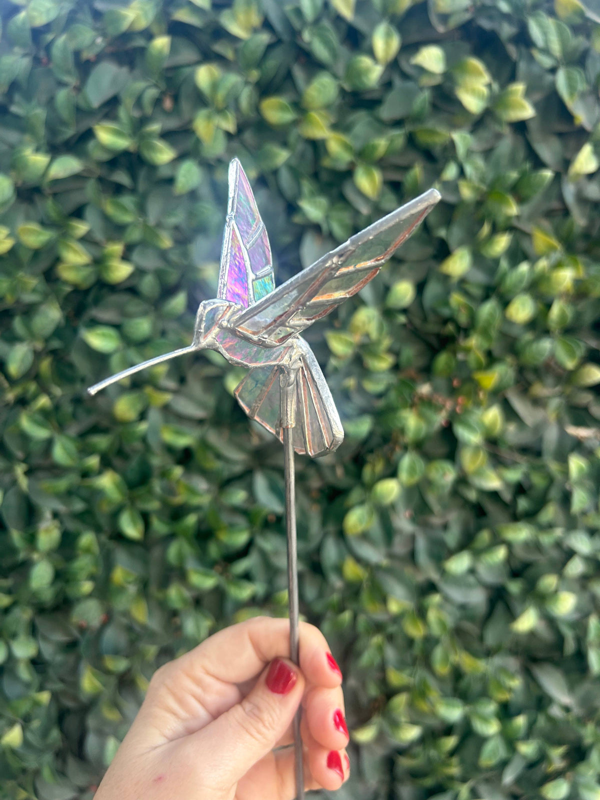 Stained glass stars and Talavera - Handmade Stained Glass Hummingbird Plant Stakes




With Rod
