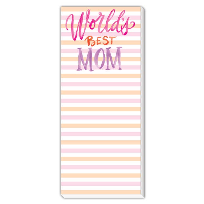 RosanneBeck Collections - Handpainted World's Best Mom on Stripes Skinny Notepad