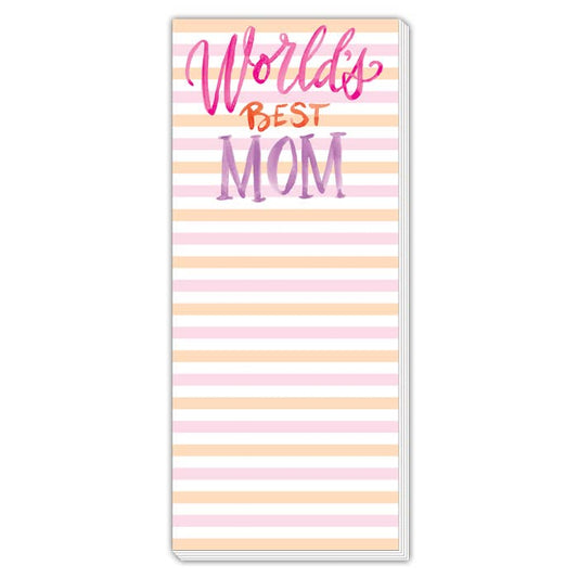 RosanneBeck Collections - Handpainted World's Best Mom on Stripes Skinny Notepad