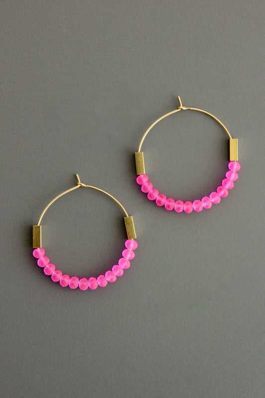 David Aubrey Jewelry - WLLE05 Neon pink glass hoop earrings