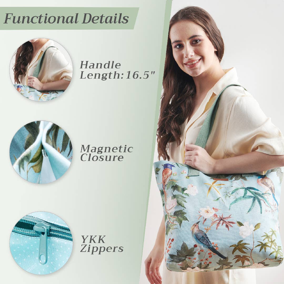 Maison d'Hermine - Design in Every Thread - Canvas Tote Bag 100% Cotton Hokuzai - Green - 17.7" x 14.5"
