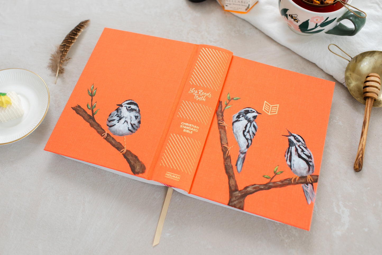 Hand painted Bible Ready to Ship - Black and White Warbler