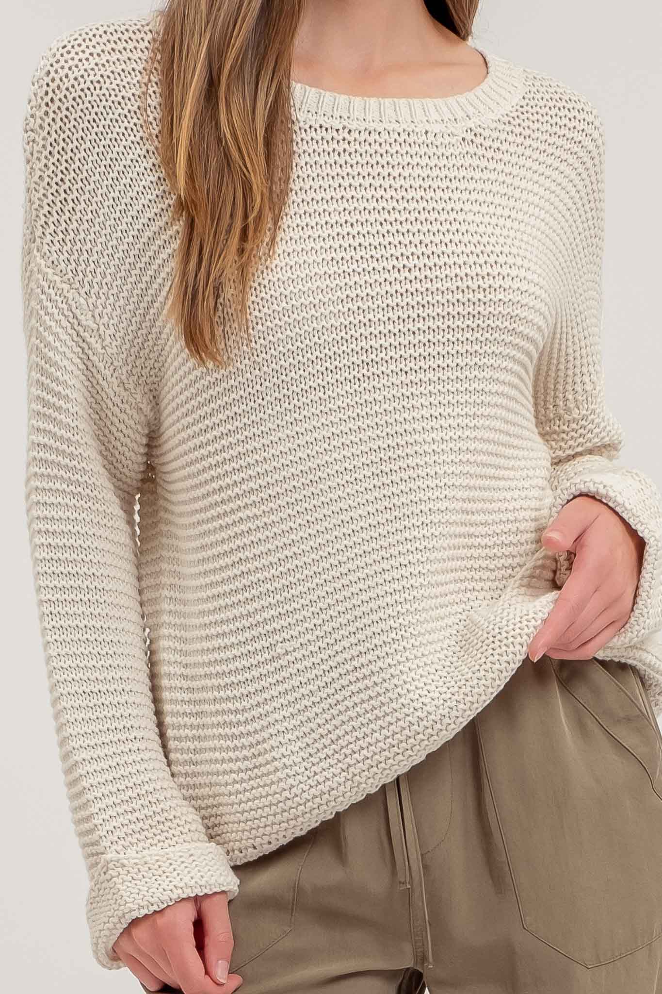 Blu Pepper - CHUNKY KNIT LONG CUFF SLEEVE PULLOVER SWEATER