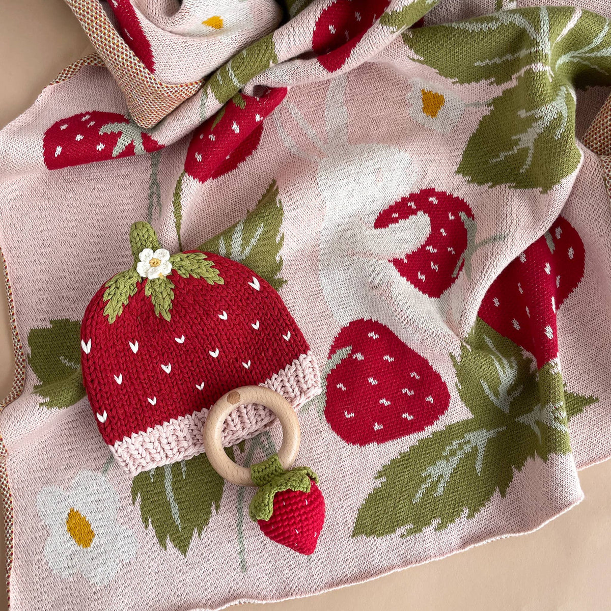 The Blueberry Hill - Blanket Strawberry Bunny Organic Baby Decor Summer Gift