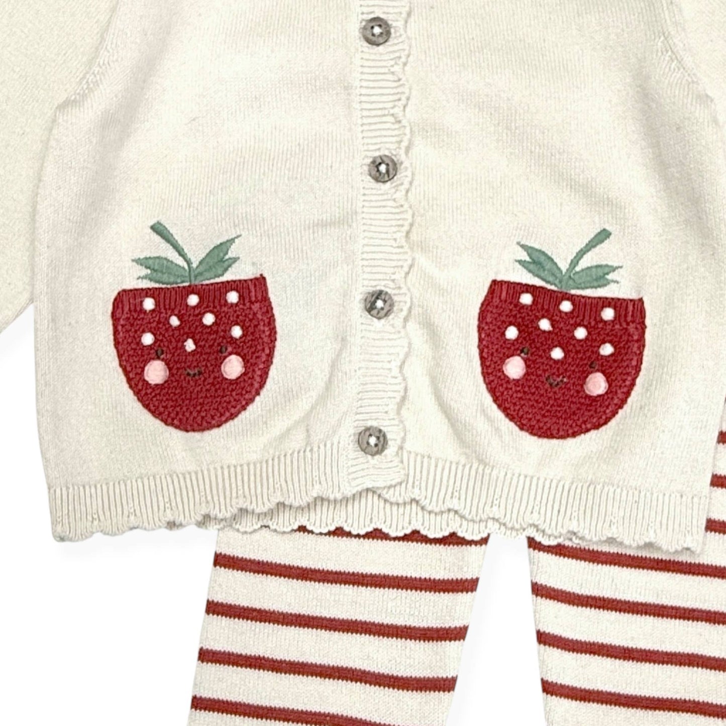 Viverano Organics - Strawberry Embroidered Pocket Baby Cardigan & Pants -Organic