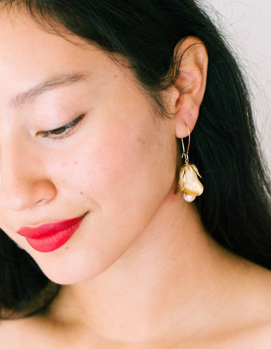 Nest Pretty Things - Flower Bud and Pearl  Hanging Earrings