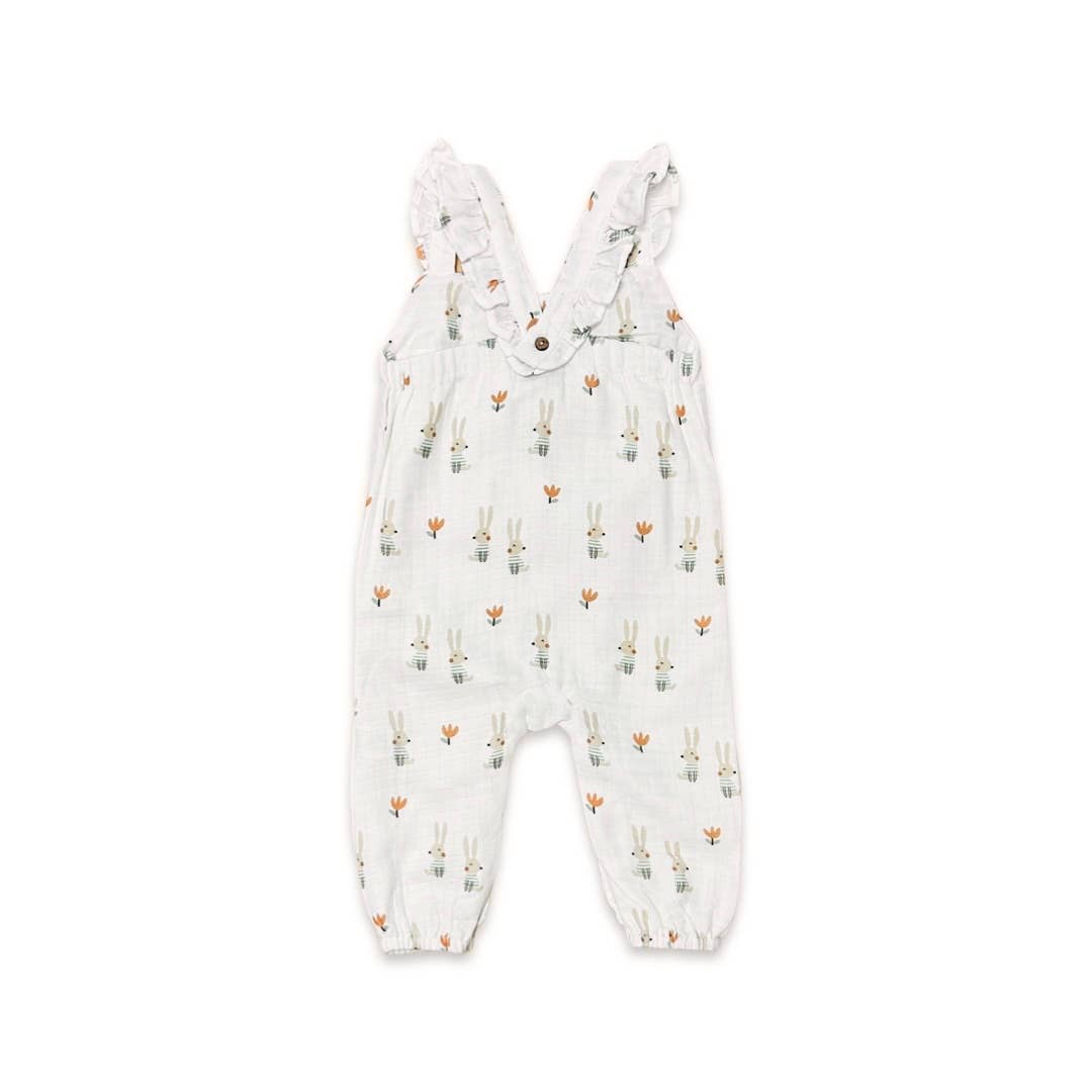 Viverano Organics - Bunny Ruffle & Button Sleeveless Jumpsuit (Organic Muslin)