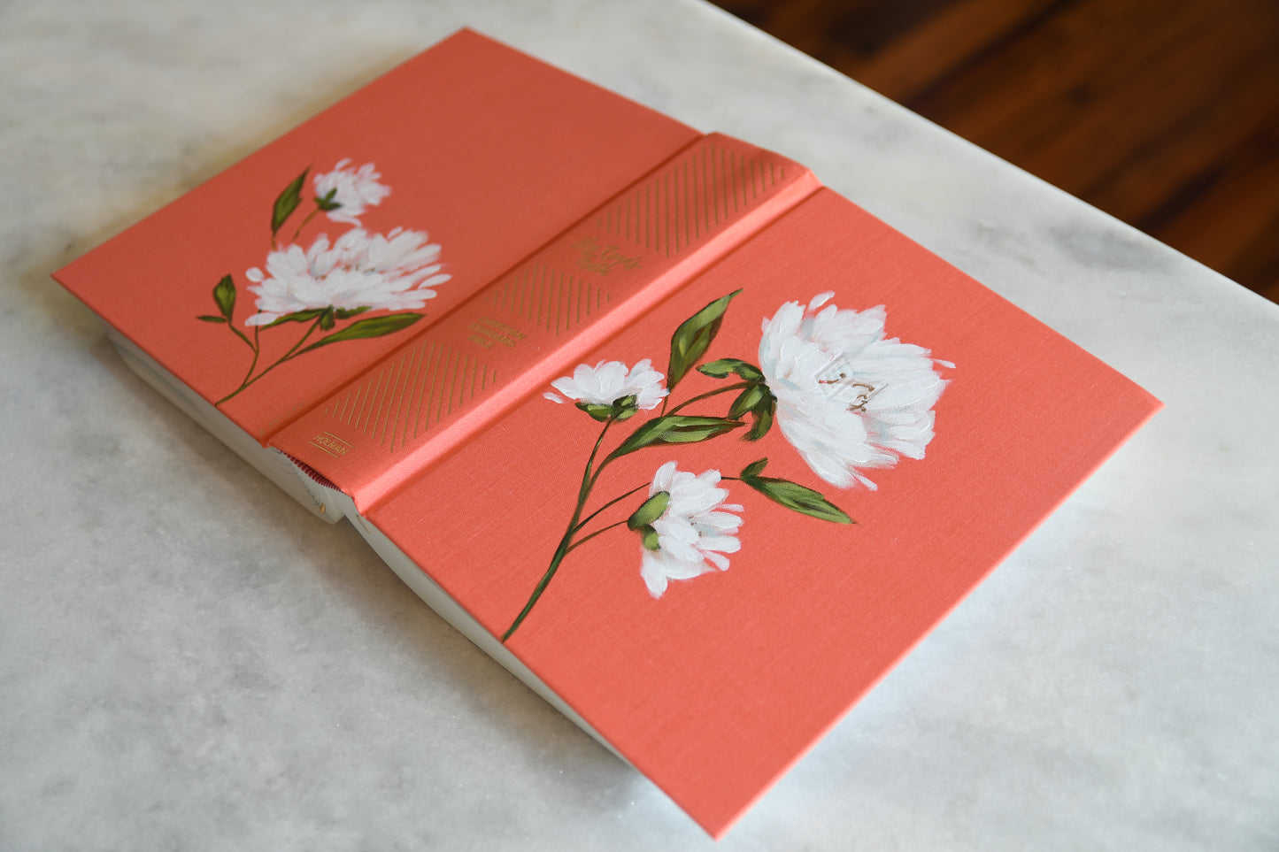 Hand painted Bible - White Peonies