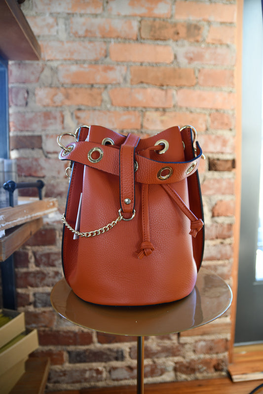 Italian Leather Bucket Bag - Orange