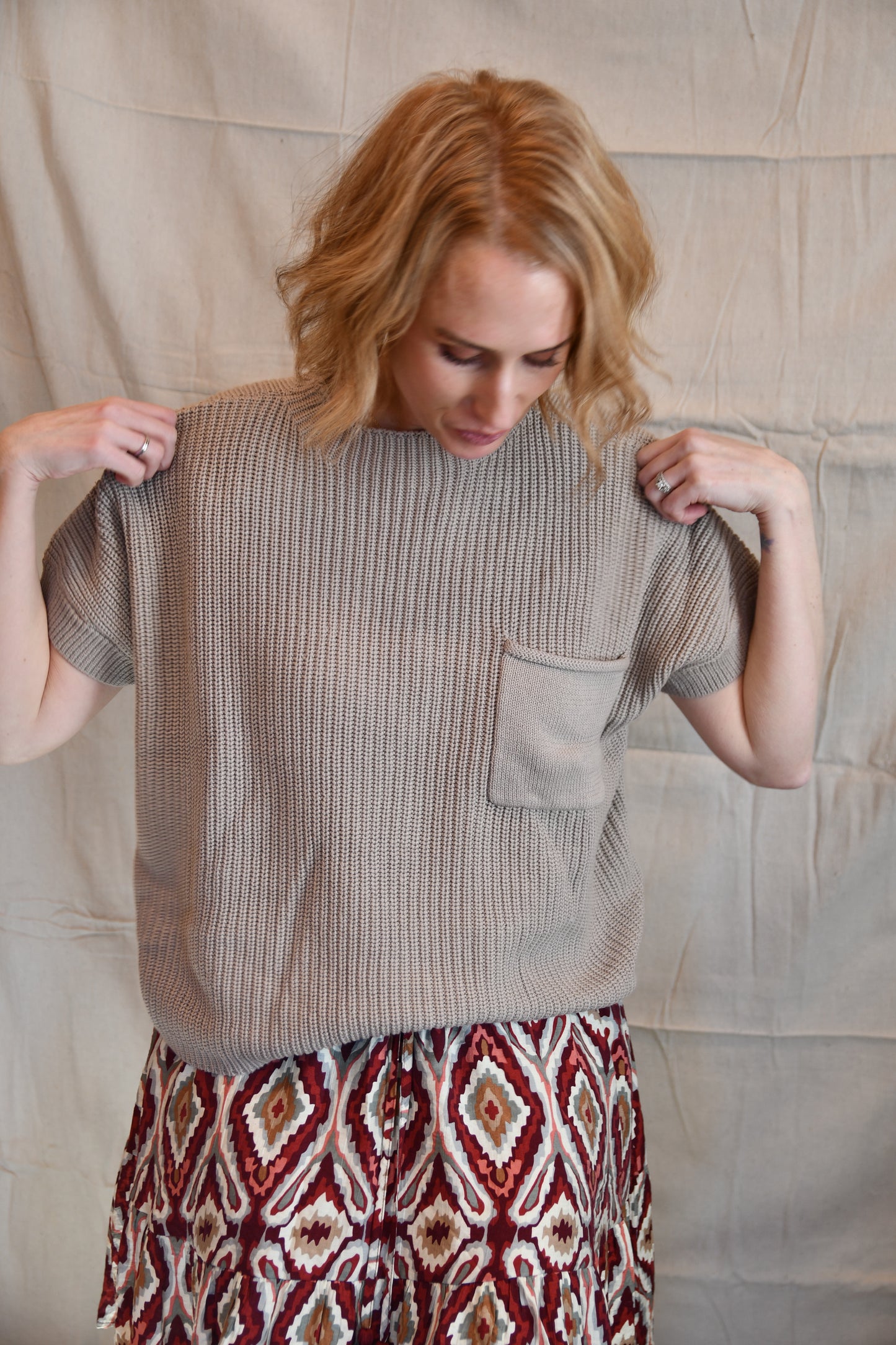 Phebe Mocha Gray Short Sleeved Sweater