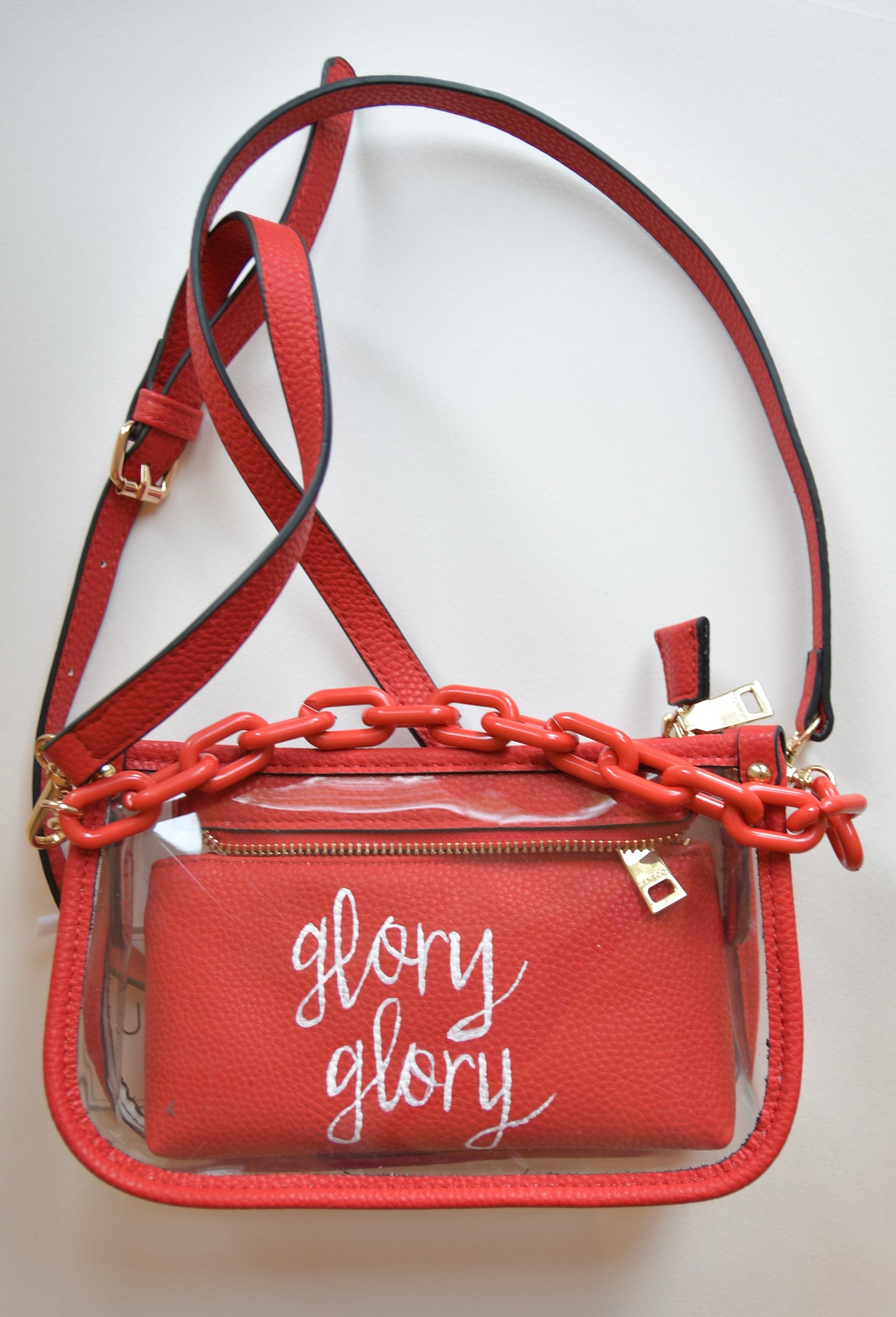 Red and Clear Handbag with Painted Zipper Insert