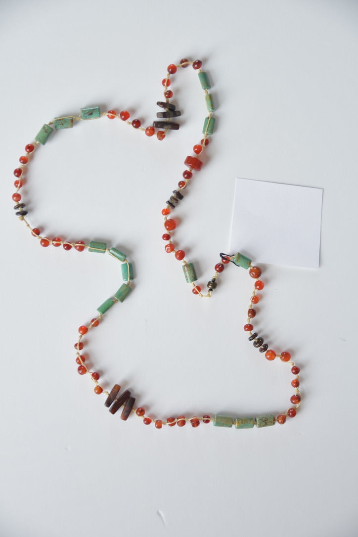Turquoise and Orange Beaded Necklace