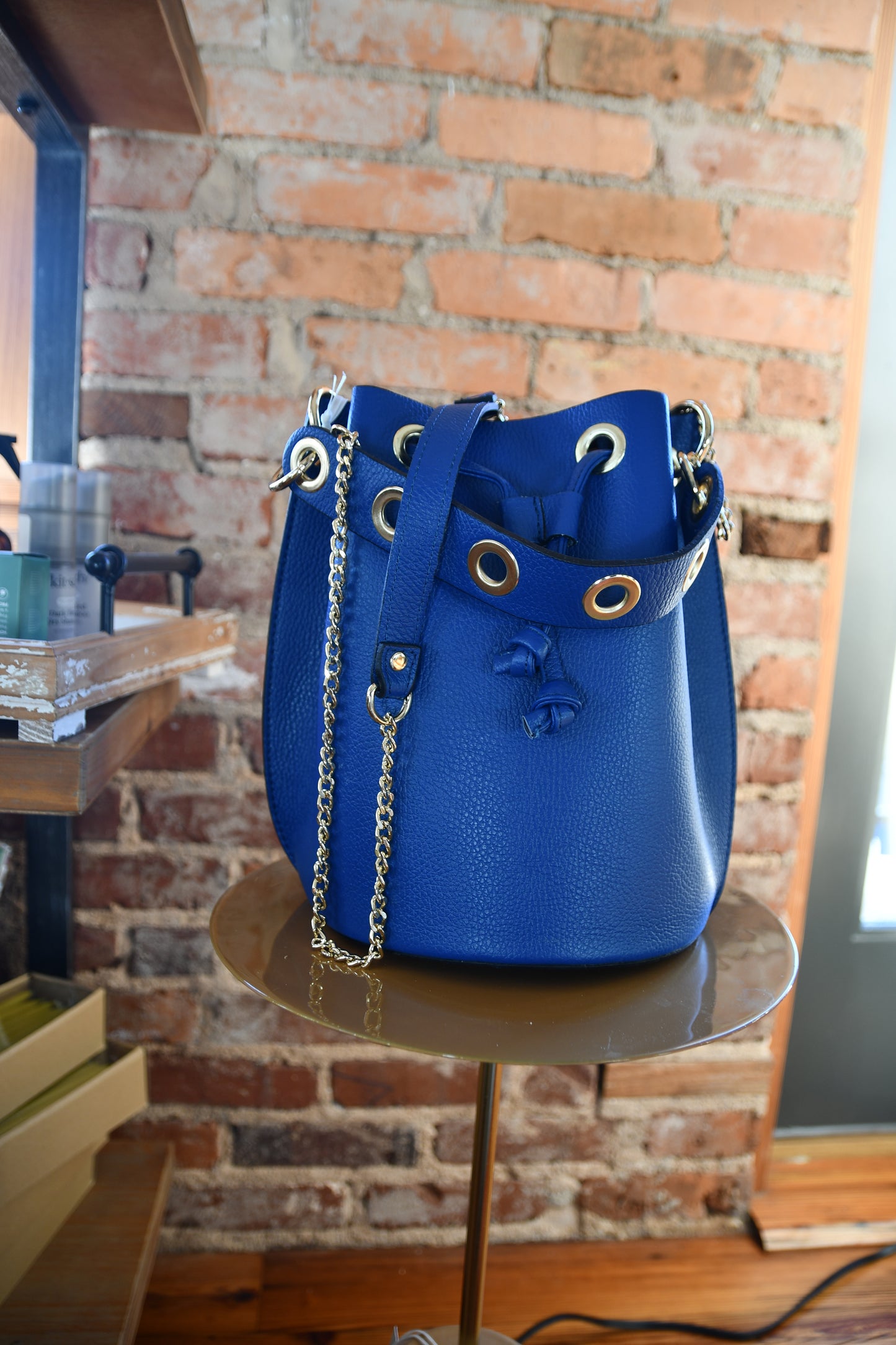 Italian Leather Bucket Bag - Royal Blue