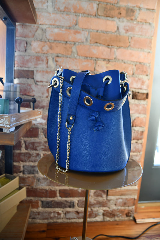 Italian Leather Bucket Bag - Royal Blue