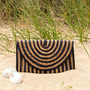 Straw Clutch - Striped Black / Natural