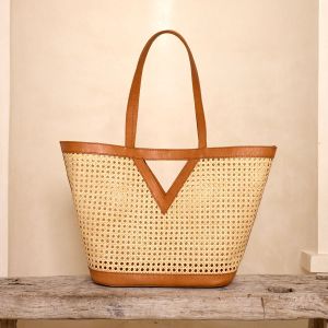 Leather / Rattan Cane Weave Tote