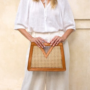 Rattan Cane Weave Triangle Window Handbag