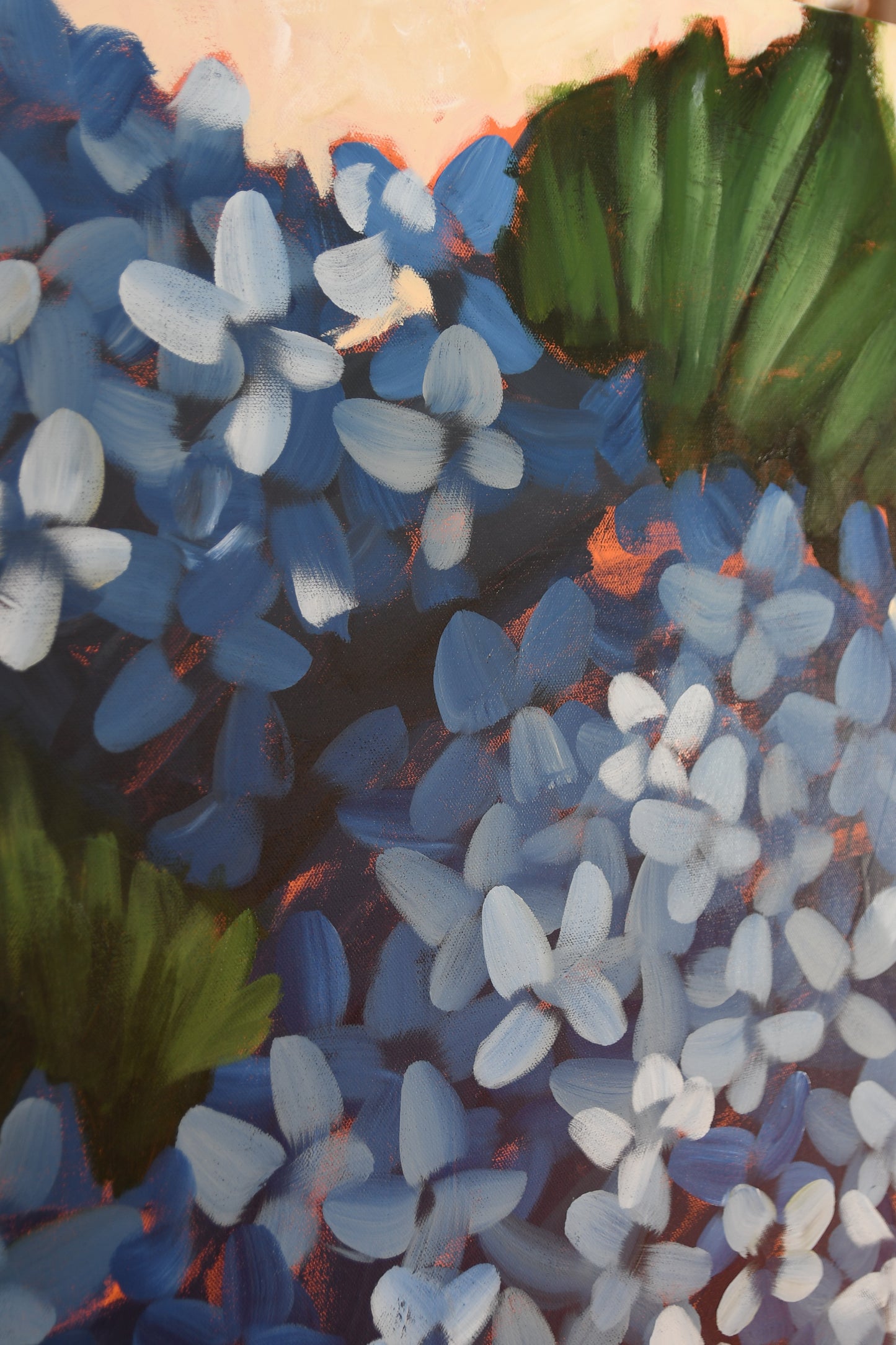 Blue Hydrangea Original Painting – Large Floral Wall Art 30x40, Bold Botanical Canvas for Living Room