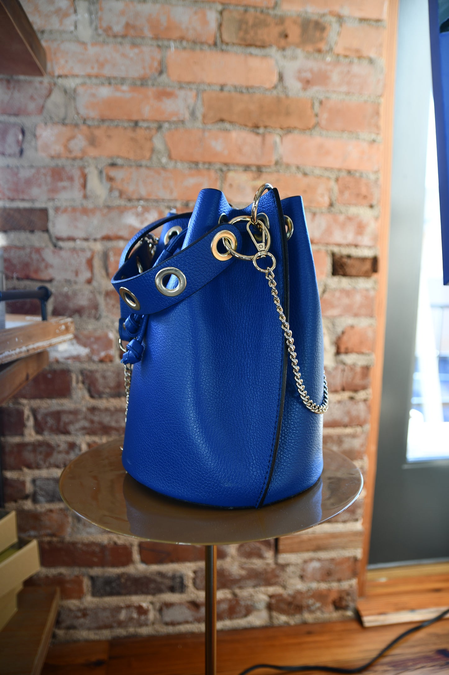 Italian Leather Bucket Bag - Royal Blue