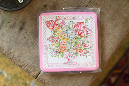 Square Coaster Pink Floral 20 ct