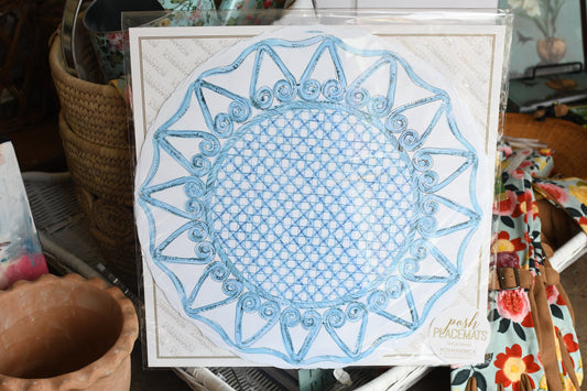 Blue Rattan Round Placemat 20 ct