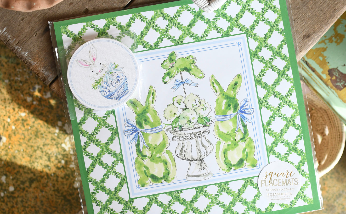 Bunny & Topiaries Square Placemat 20 ct