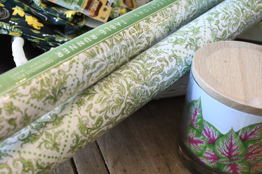 Green Floral Paper Table Runner