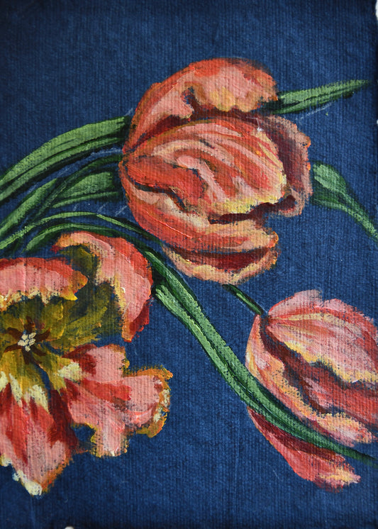 Fancy Tulips on Blue No 2 Print