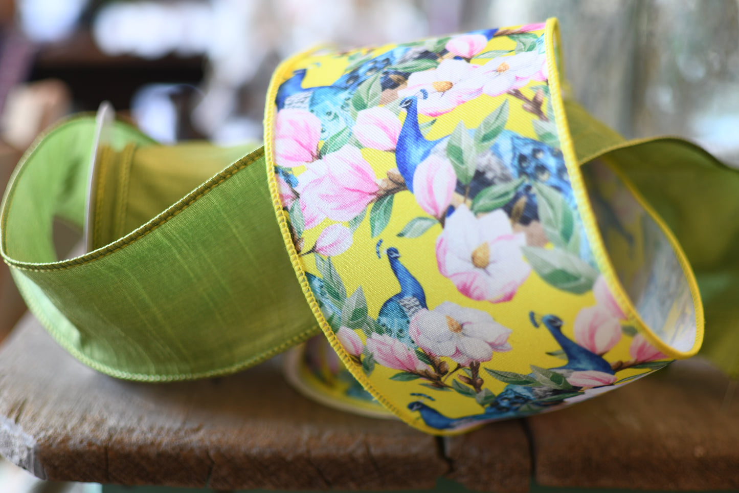 Peacock Floral Print Wired Edge Ribbon