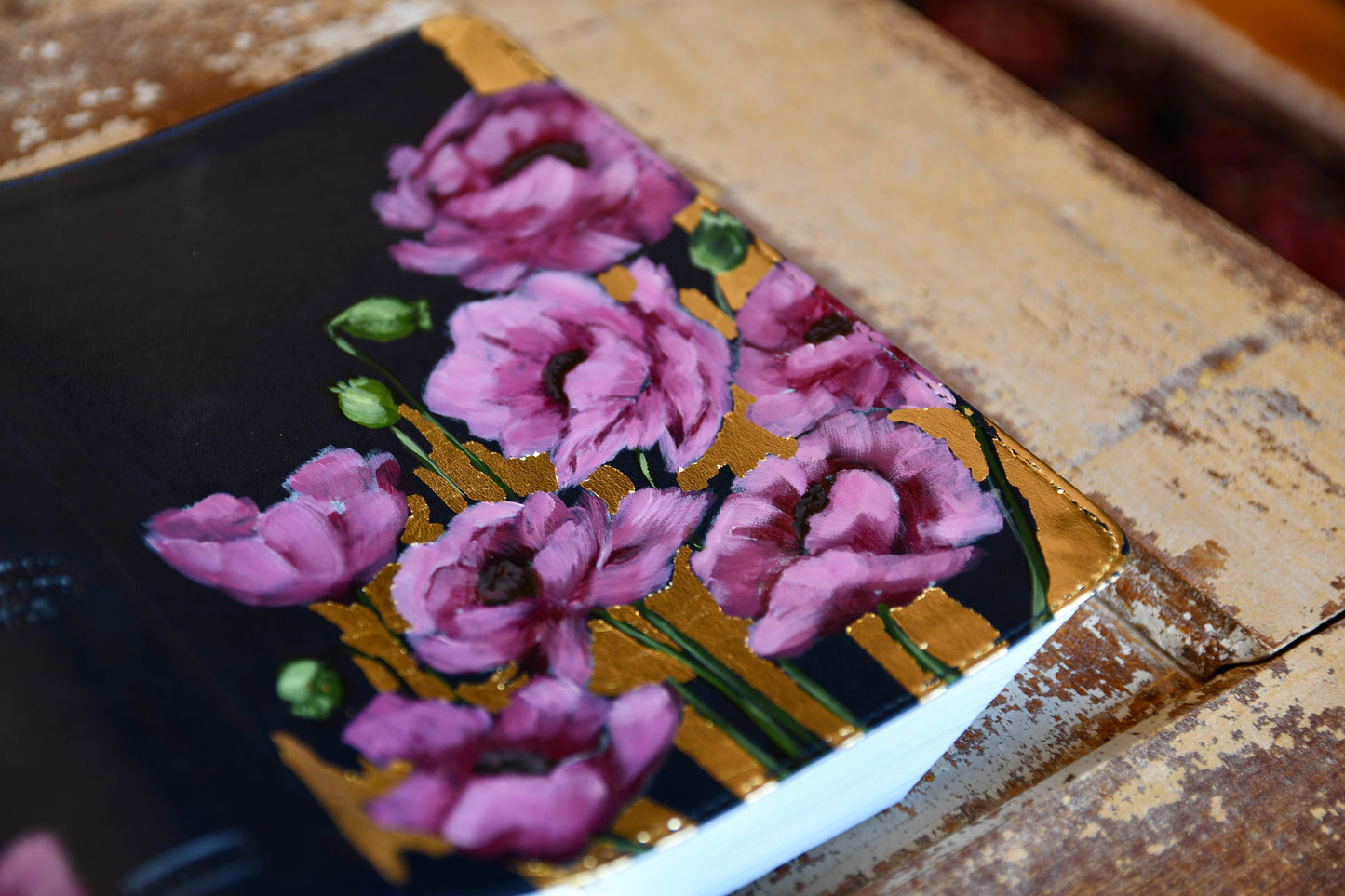 Hand painted Bible - Poppies with Goldleaf