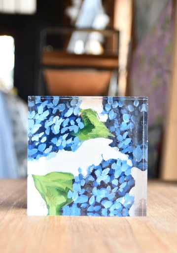 Hydrangea 4x4" Acrylic painting on Lucite