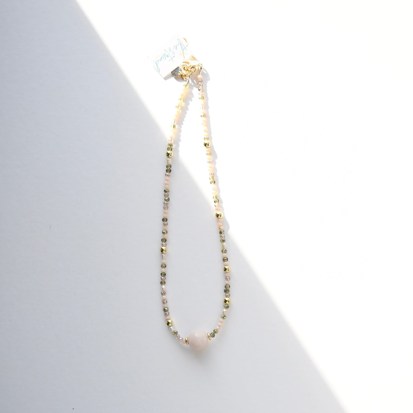 Tiny Sparkly Bead Necklace w/ Pink Glass Bead