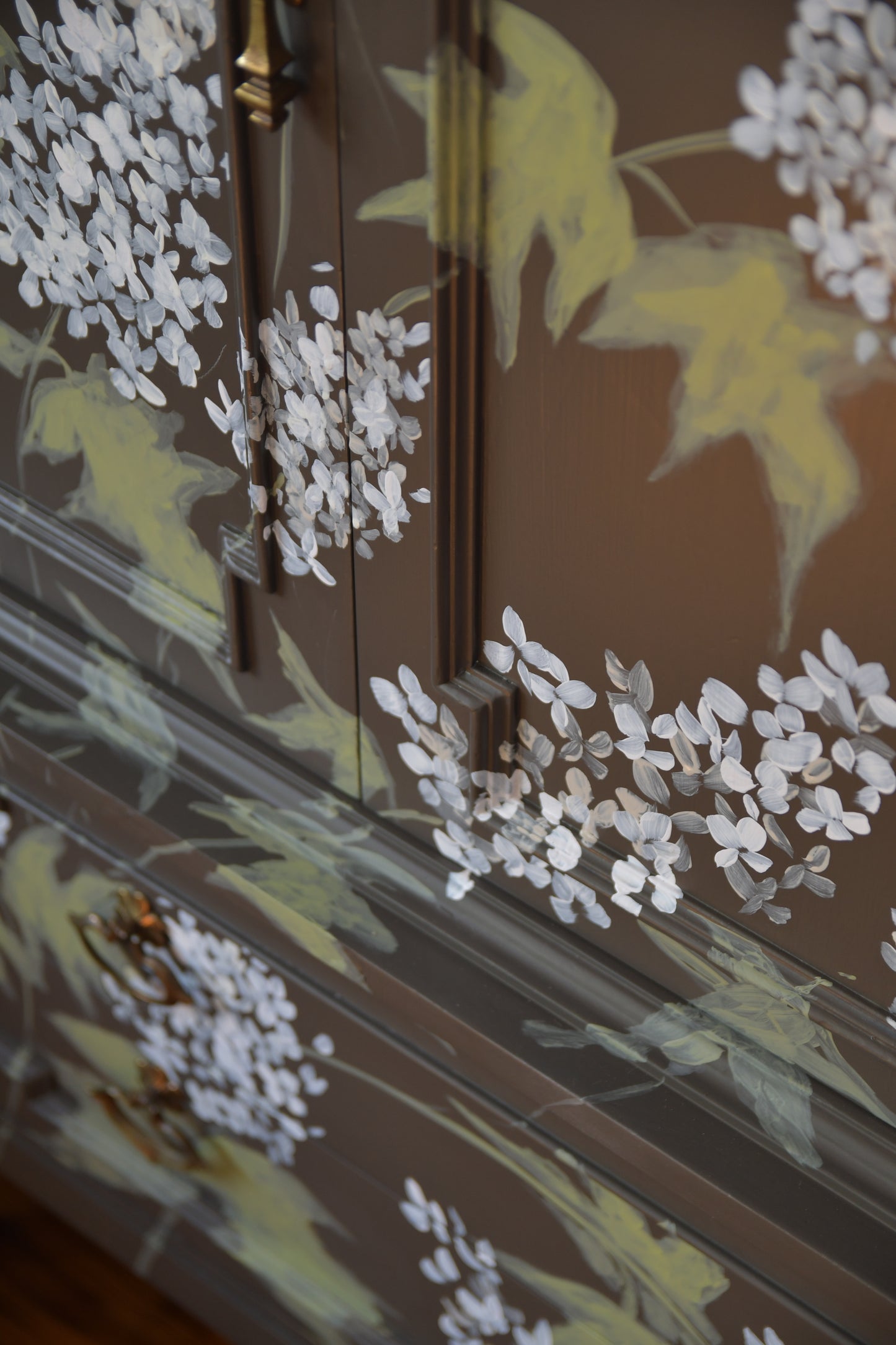 Oakleaf Hydrangea Hand Painted Vintage Cabinet