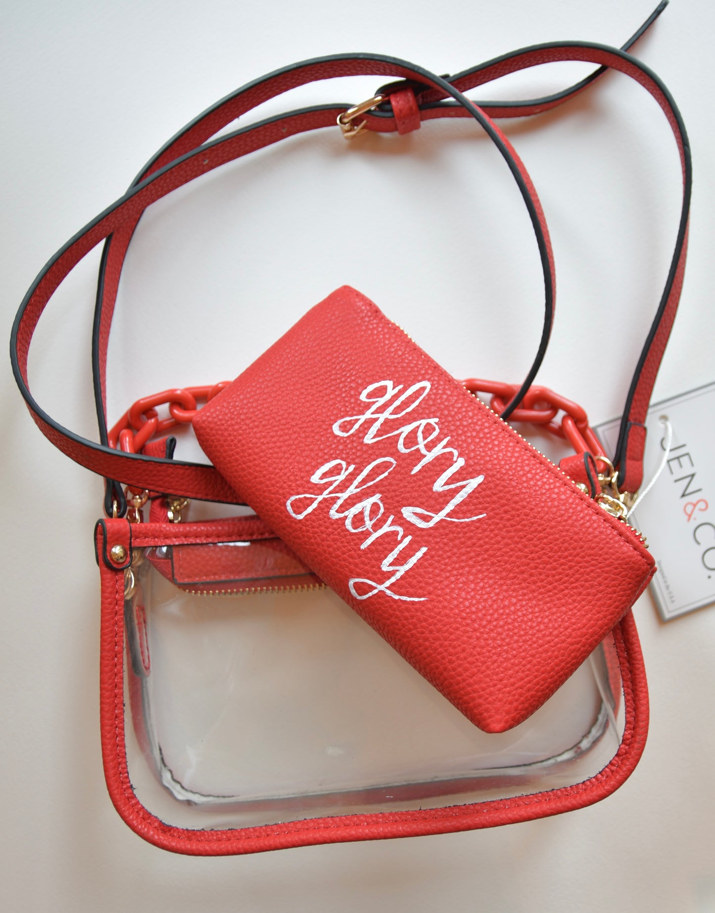 Red and Clear Handbag with Painted Zipper Insert