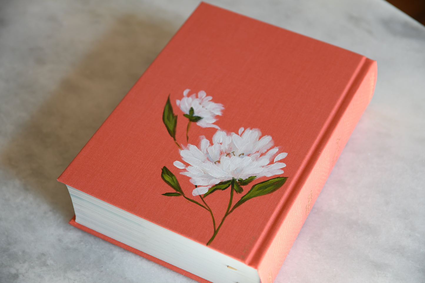 Hand painted Bible - White Peonies