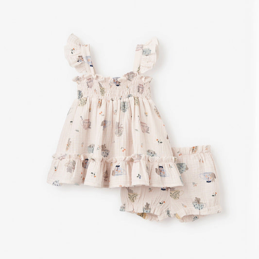 Tea Party Organic Muslin Smocked Dress w/ Bloomer Tea Party Organic Muslin Smocked Dress w/ Bloomer Tea Party Organic Muslin Smocked Dress w/ Bloomer TEA PARTY ORGANIC MUSLIN SMOCKED DRESS W/ BLOOMER