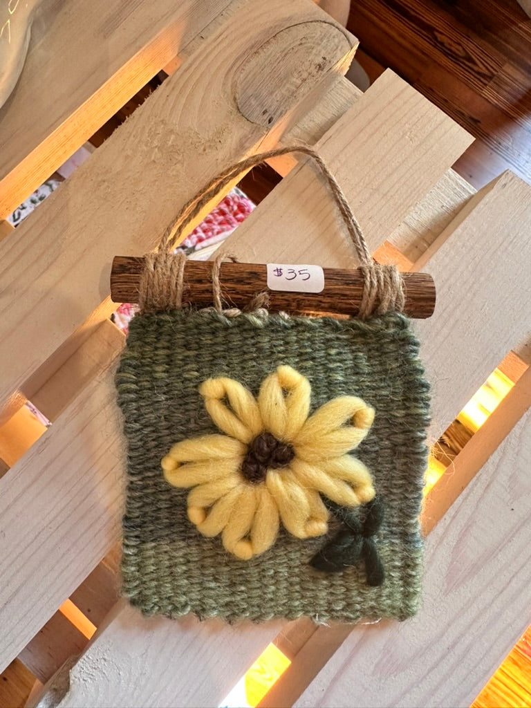Tiny Hand Woven Art - Yellow Daisy 2