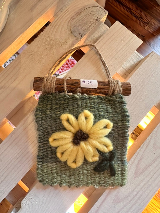 Tiny Hand Woven Art - Yellow Daisy 2