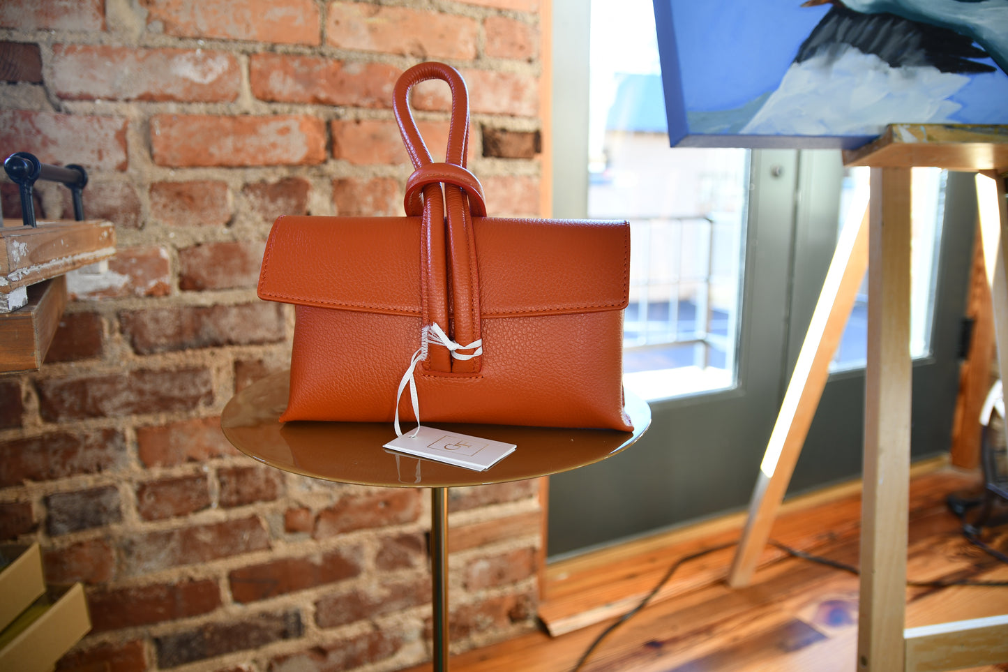 Italian Leather Wristlet Bag -Orange