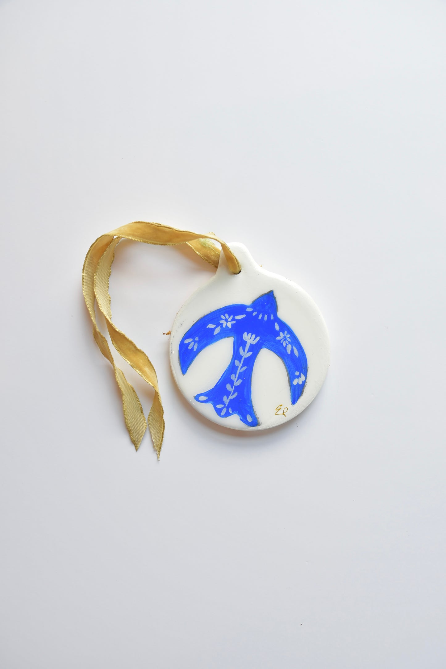 Primitive Blue Bird Ceramic Art Ornament