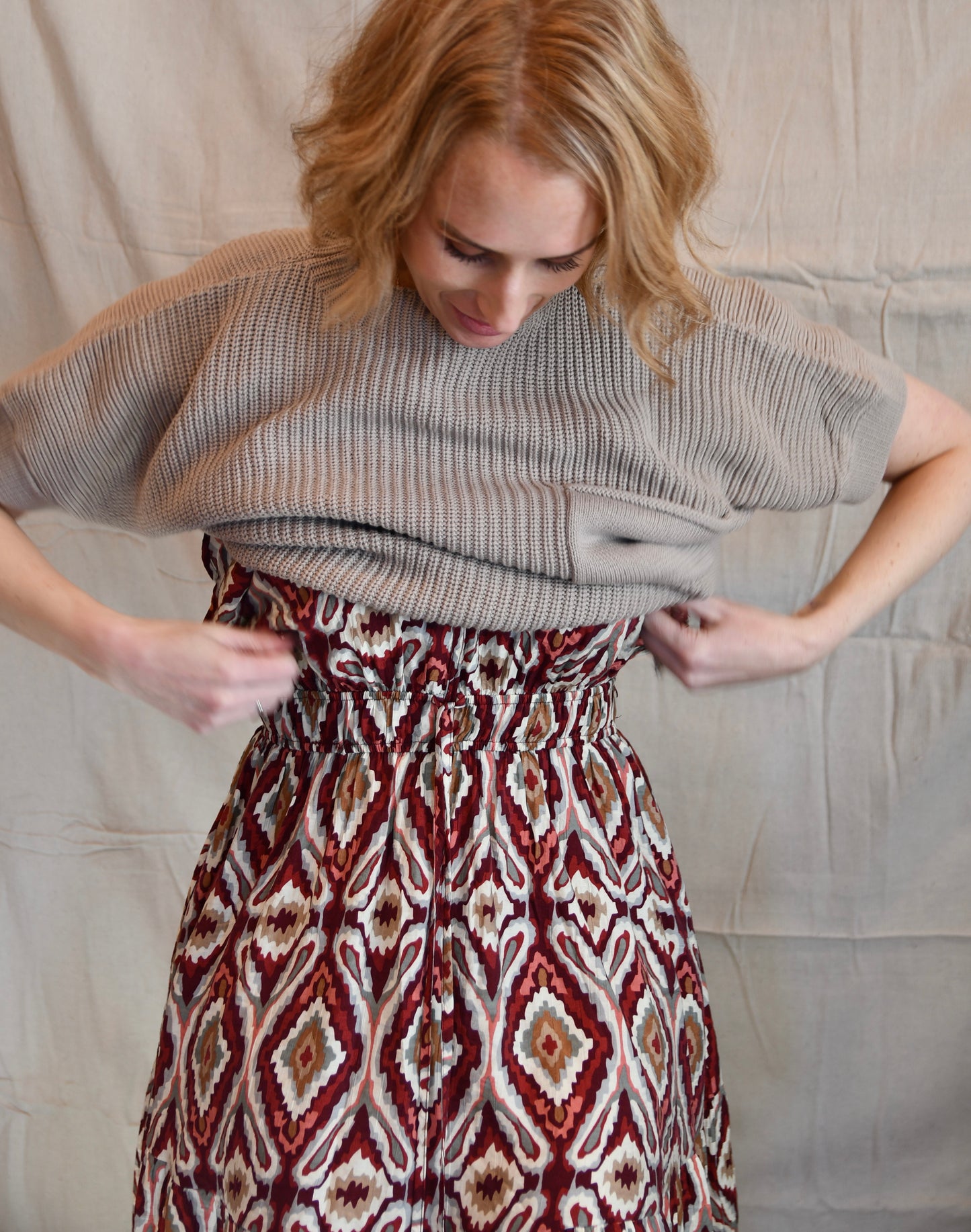 Phebe Mocha Gray Short Sleeved Sweater