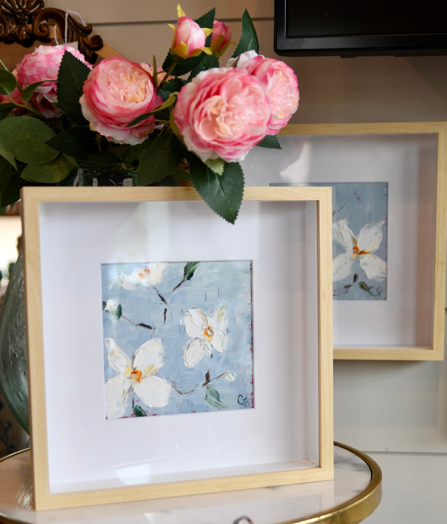 Square Framed Dogwood Oil on Paper