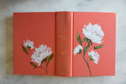 Hand painted Bible - White Peonies