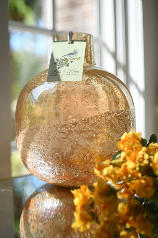 Hand Blown Bubble Glass Bud Vase Amber