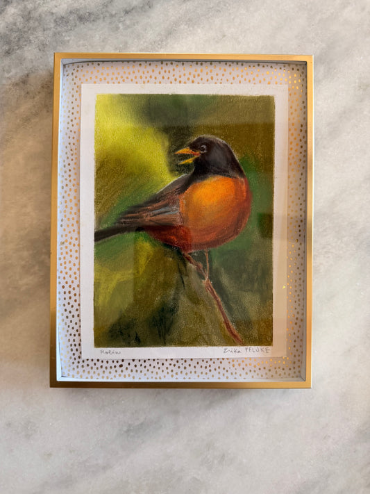 American Robin Framed Pastel Art